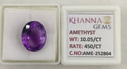 10.05/CT Natural Amethyst Gemstone with Govt. Lab Certificate